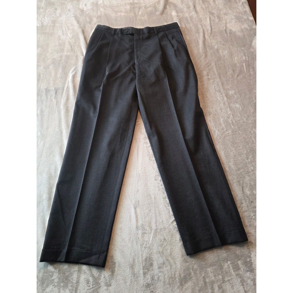 Austin Reed Dress Pants Mens 36x31 Dark Gray Super 100s Pleated Cuffed Wool